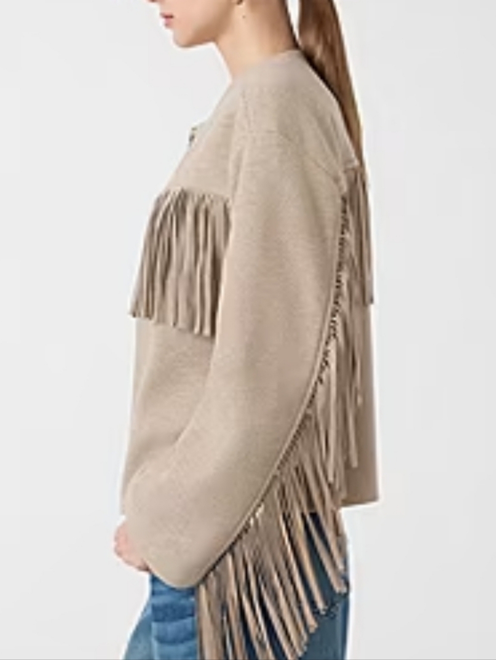 RM Rebecca Minkoff Taupe Fringe Zip-Front Jacket - Picture 11 of 13
